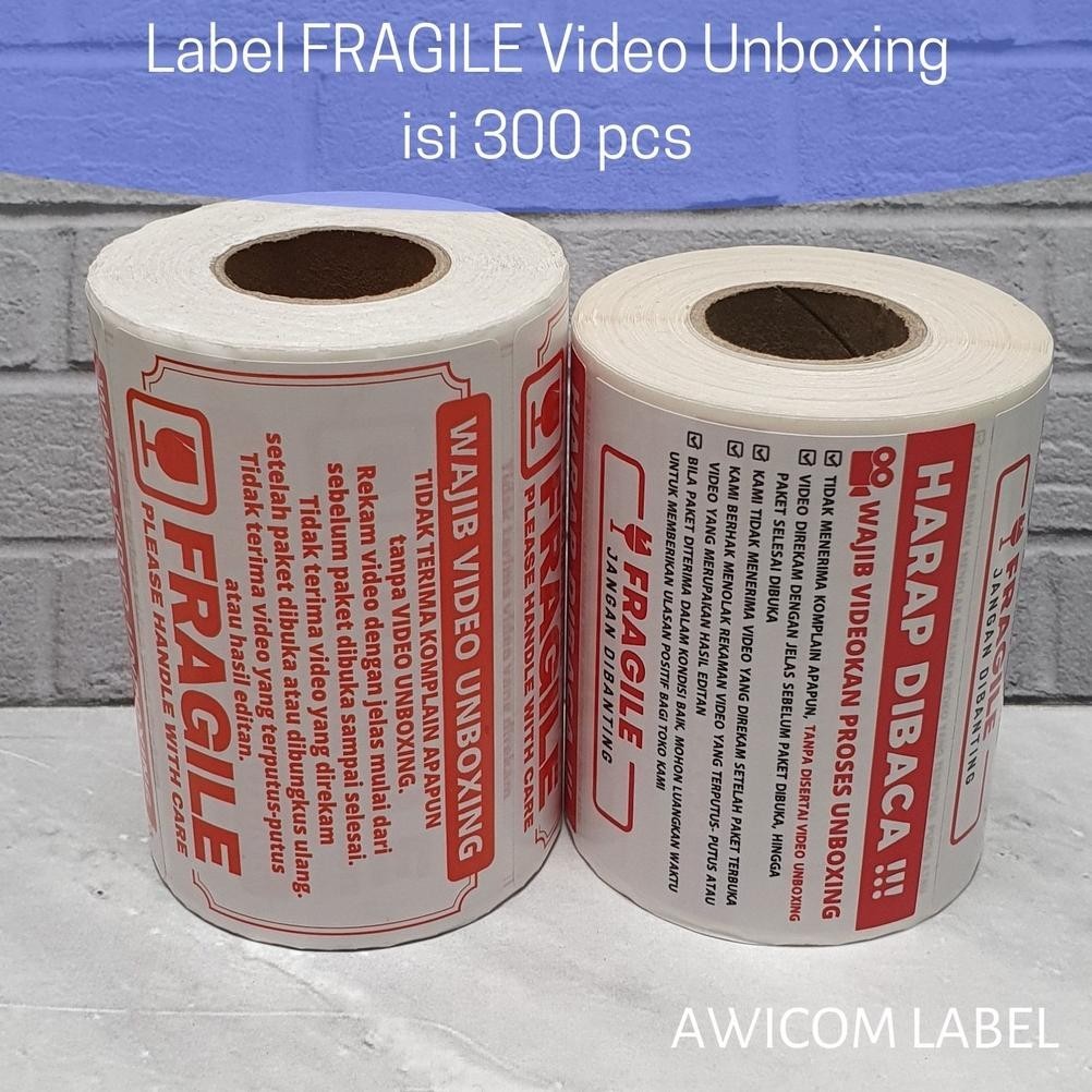 

TGH Label Sticker FRAGILE Wajib Video Unboxing Stiker Perhatian Online Shop 80x50 isi 300 pcs TERLARIS