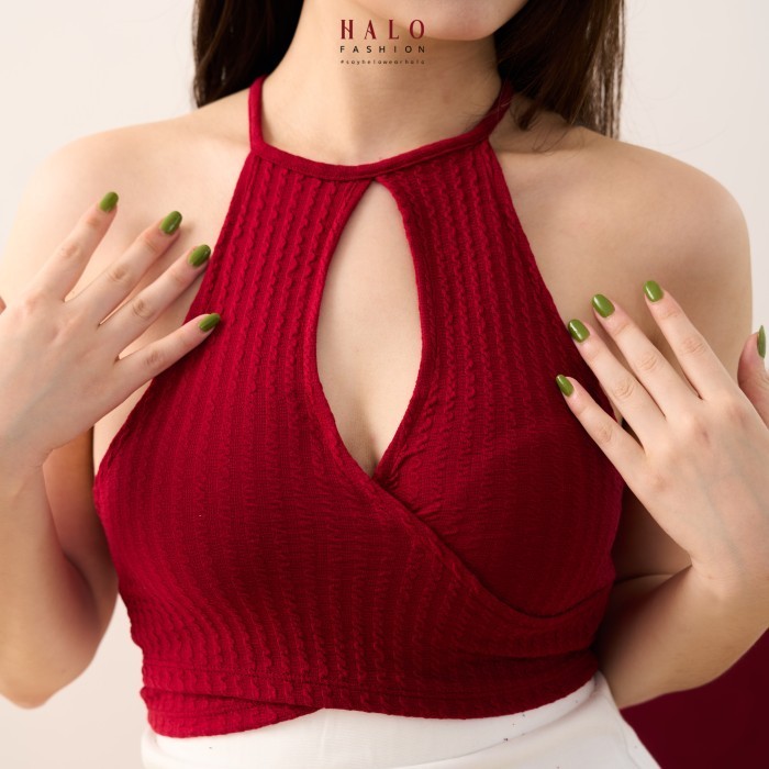 SALE [HALOFASHION] ALINE KOREAN CRINKLE CROP TOP WOMEN SLEEVELESS TANK TOP