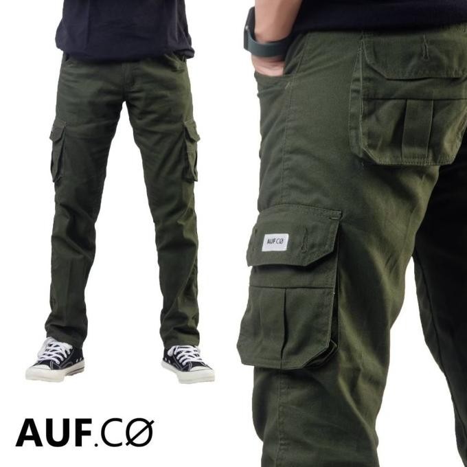 Celana Cargo Pria Hijau Army Slimfit Auf.Co
