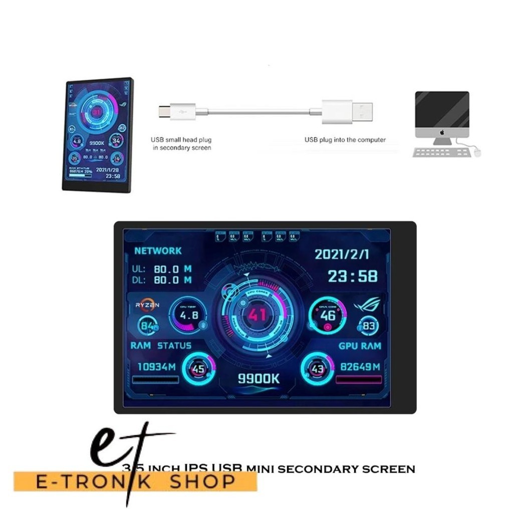 ETRONIK HLFEC Second Screen Monitor Sensor CPU GPU HDD Panel IPS 3.5 Inch - HL-3