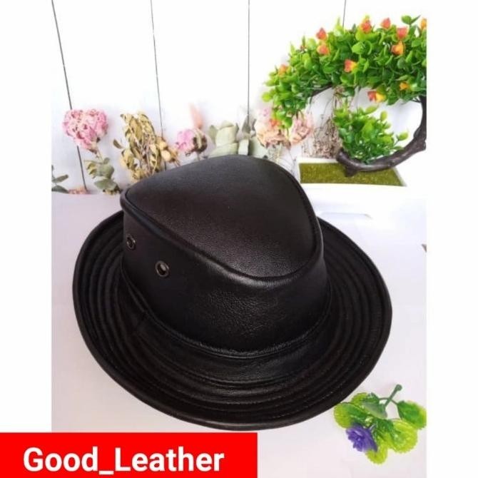 Topi Fedora Pria Topi Tompi Kulit Sapi Asli Laken