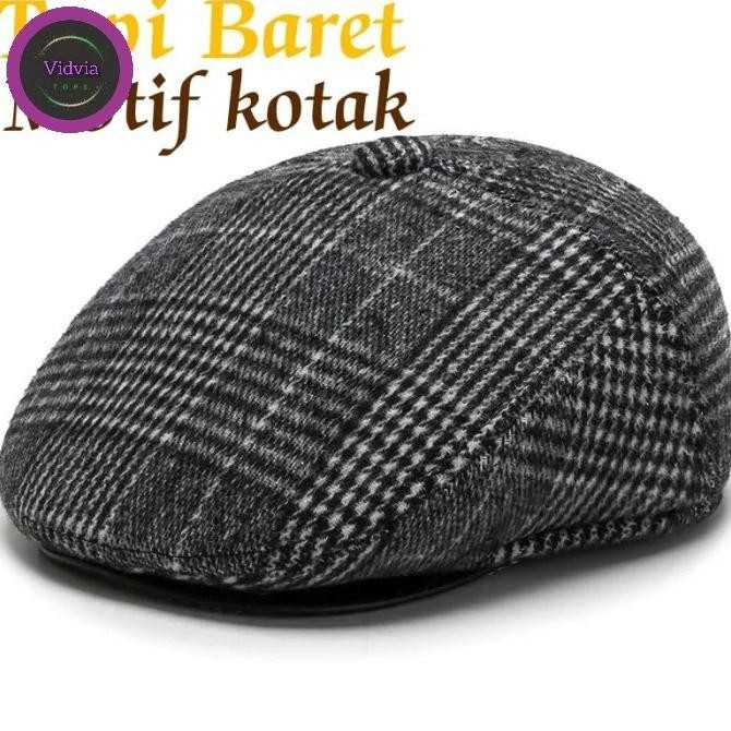 Topi Baret Pria, Motif Kotak Varian 6 Earna-Impor