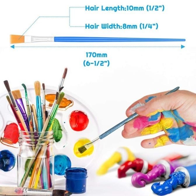 

200 Pcs Kuas Lukis Flat Nilon Kuas Face Painting Paint Brush Set