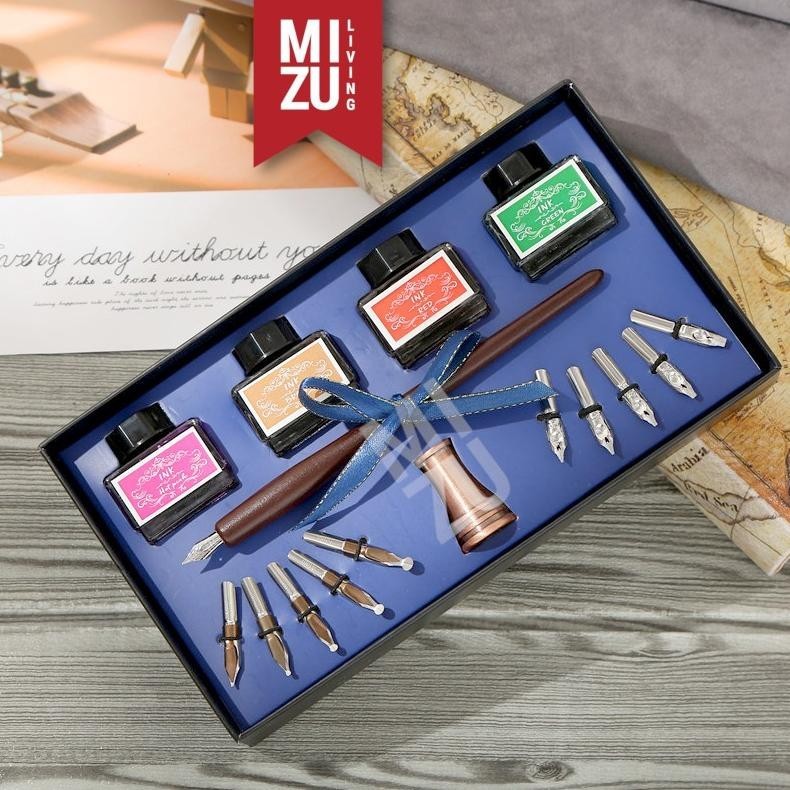 

BACK TO SCHOOL MIZU BLACKLETTER RAPHY SET KALRAFI 1 PEN 11 STEEL NIBS 4 INKS PEN STAND