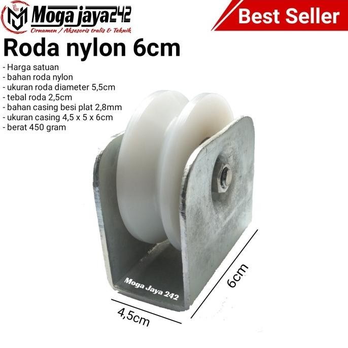 roda nilon nylon 6cm roda bubut pintu pagar dobel bearing