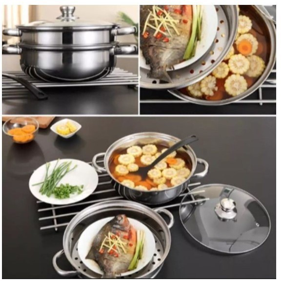Panci Steamer Susun 2 Dandang Kukus Untuk Kukus Somay Nasi - 28Cm