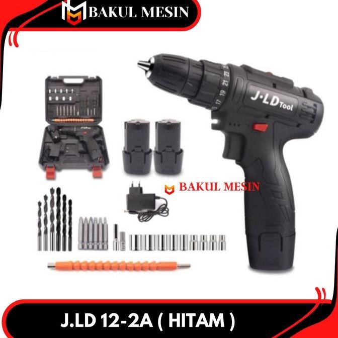 Mesin Bor Baterai Cordless Drill 12V Hitam Include Tool Kits 24Pcs Jld