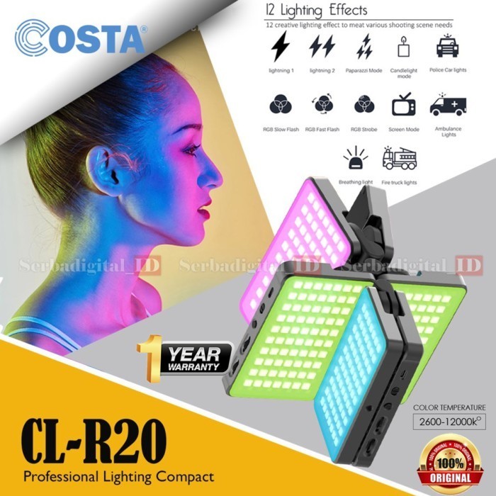 COSTA CL R20 RGB Flod 20 Watt LED Video Studio Lighting Compact Li-ion