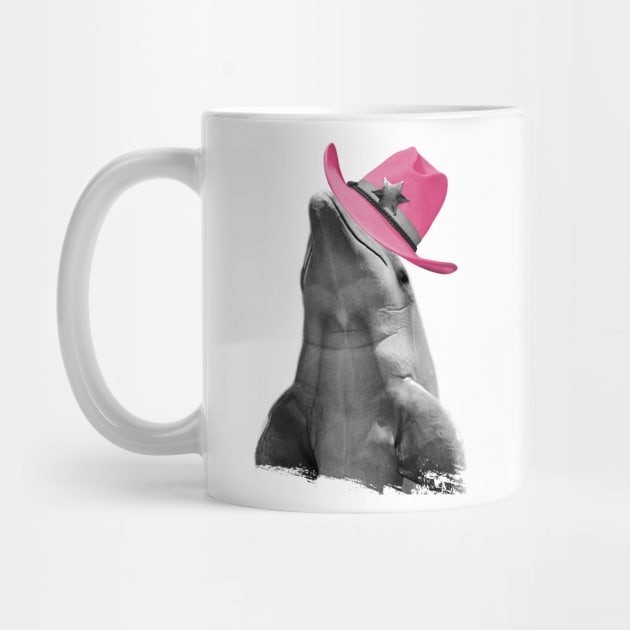 Lumba-lumba Mengenakan Mug Kopi Cowgirl Topi Koboi Merah Muda