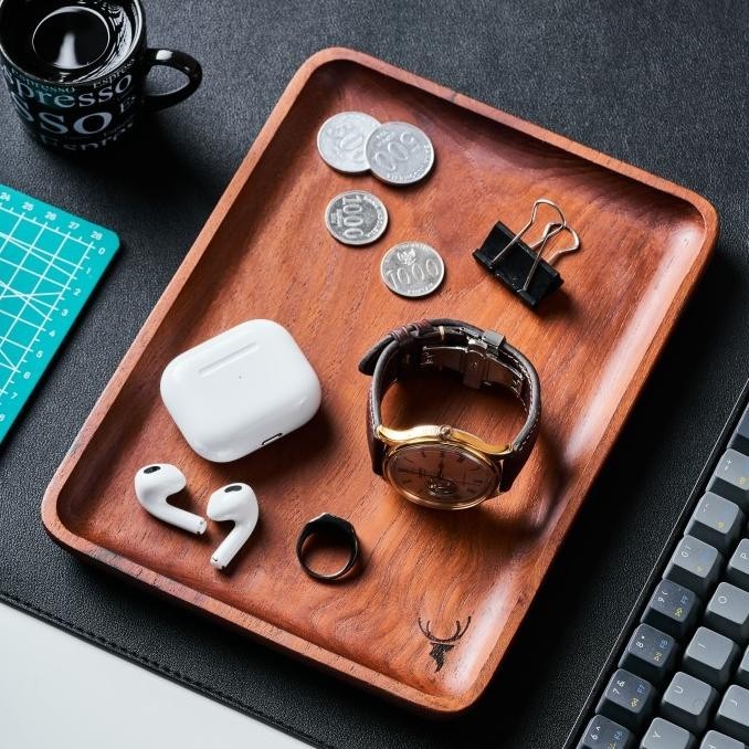 

Skandif Walnut Valet Tray Premium Teak Wood Desk Organizer Kayu Jati
