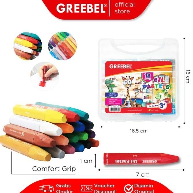 

GREEBEL Crayon Krayon KIDS OIL PASTEL (18 Warna) untuk Anak non toxic