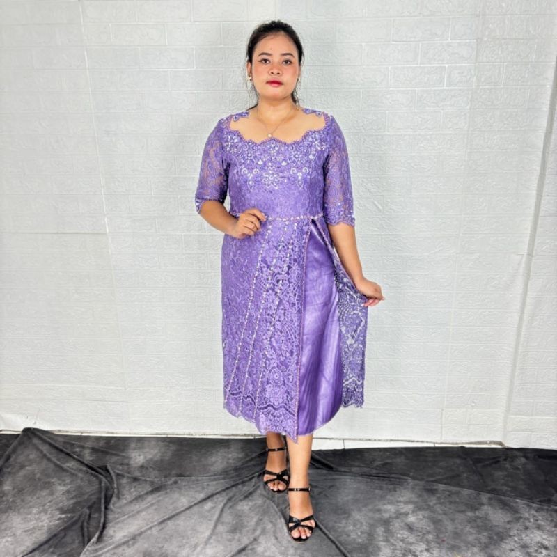 Dress Sultan Full Payet Brokat Mewah Ungu Lilac