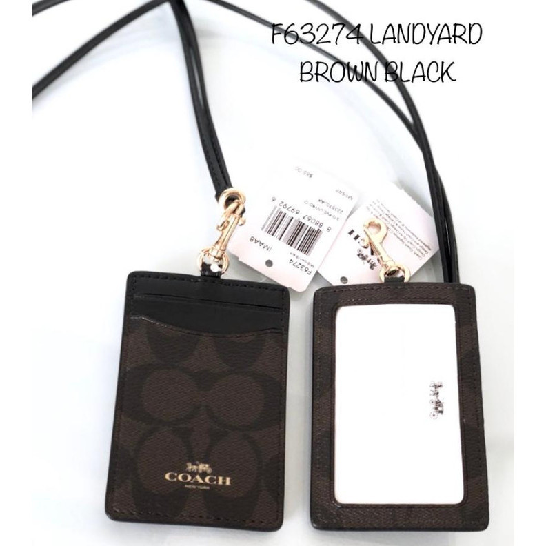 

Ane Coach Lanyard Id Tag Card Holder Signature Pvc Brown Black Original