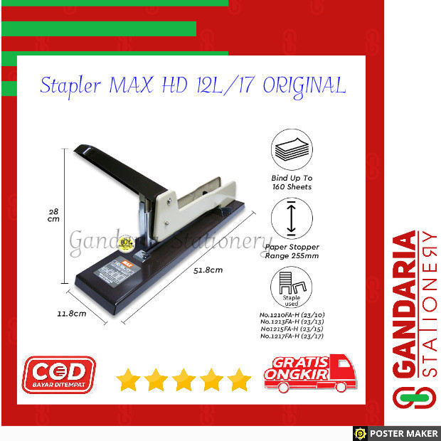 

Max Staples HD 12L/17 Heavy Duty Steples Besar Hexter Jilid