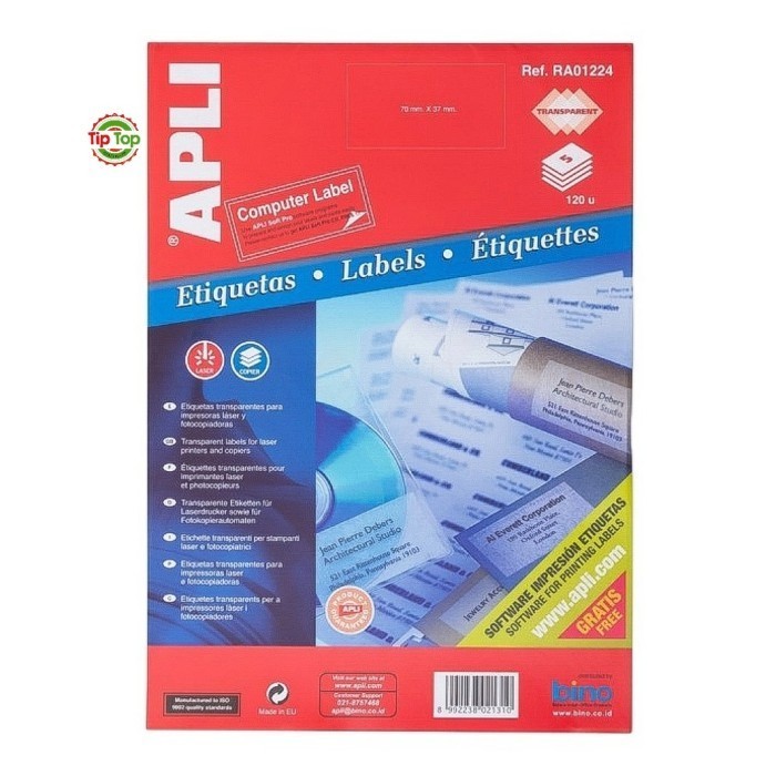 

APLI Label Polyester Transparent 70 x 37 mm 120 Unit #RA01224