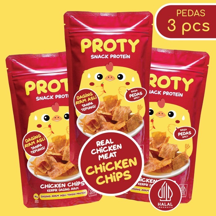 

BERMUTU PROTY Pedas (Bundle 3) Snack Cemilan Protein Dada Ayam Chicken Chips