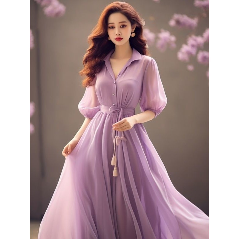 Gaun Wanita, Lengan Puff Ungu