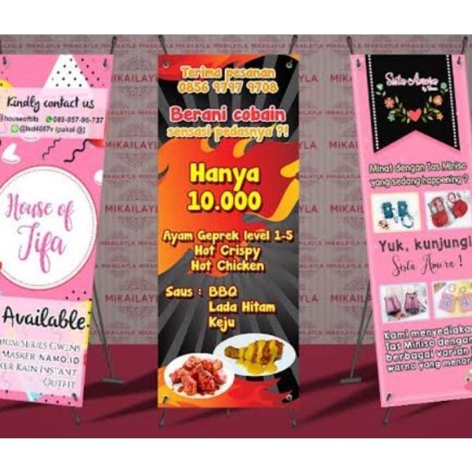 Cetak Paket Spanduk X Banner Dan Y Banner + Tiang Wisuda Wedding Olshop Ulang Tahun Agustusan Custom