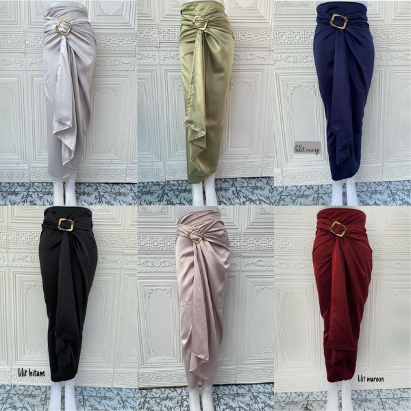 Rok Lilit Batik // Rok Lilit Kain Serut Polos Satin Silk Bawahan Kebaya Modern Aneka Warna