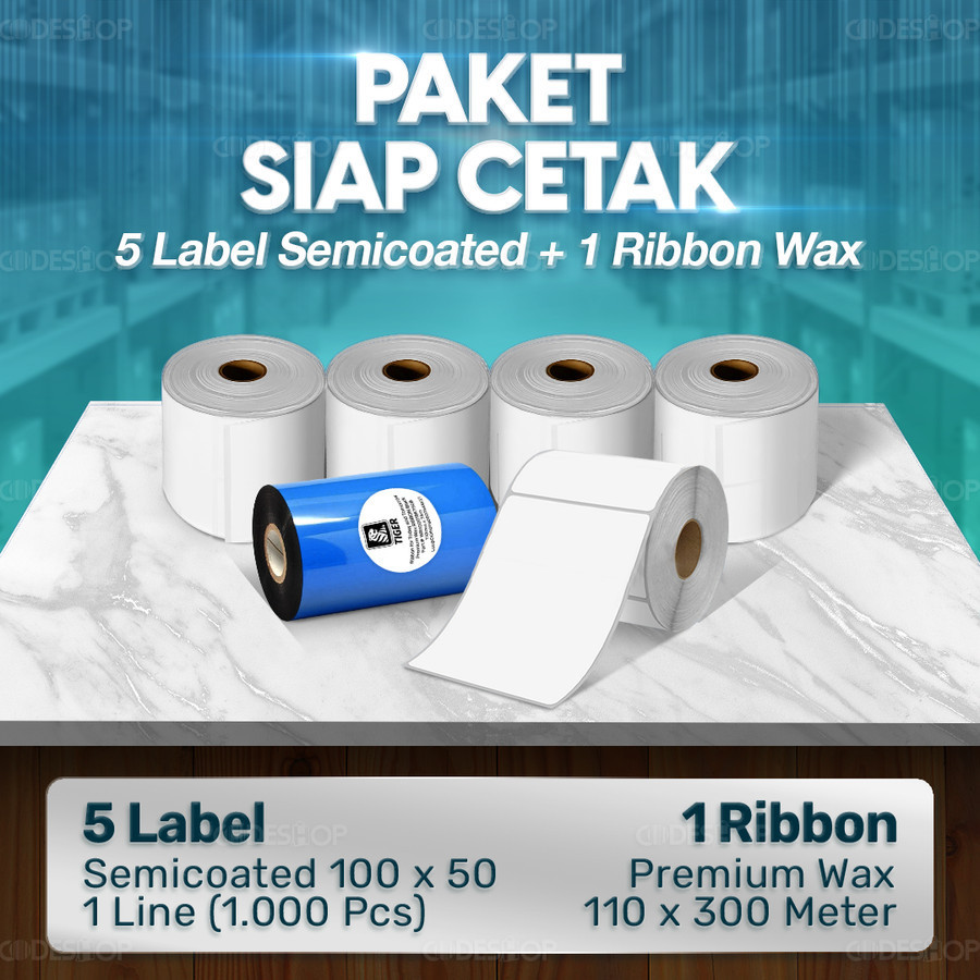 

Paket Sticker Label Siap Cetak | 5 Label Semicoated 100x50 & 1 Ribbon Premium Wax 110x300 M