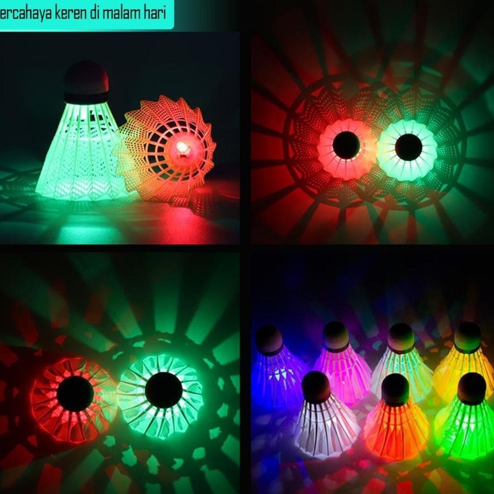 Grosir Tutu Kok Bulu Tangkis/Kok Badminton Isi 4 Pcs Bercahaya Dengan Lampu Led/Synthetic Shuttlecoc