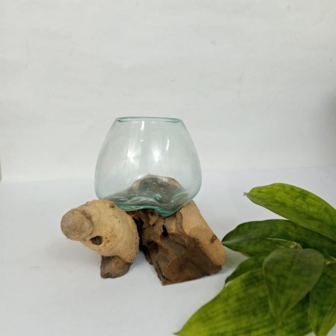 Glass on wood pot/bowl aquarium mini ikan cupang /kaca tiup diam 10cm