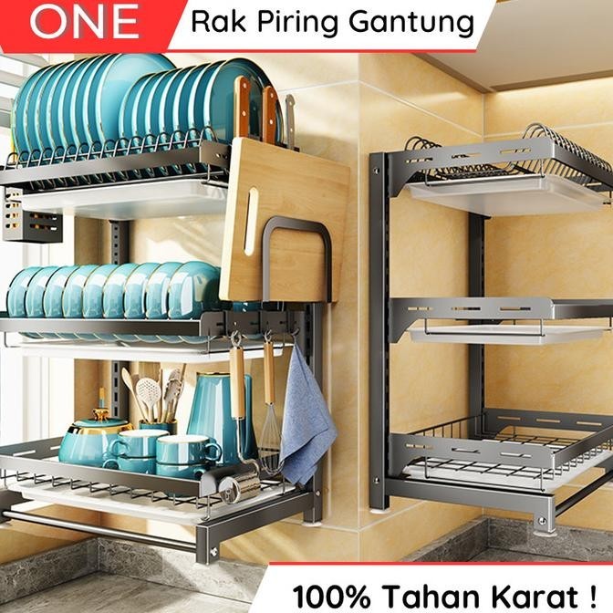 Rak Piring Gantung Dapur Tempel Dinding Besi Anti Karat Penyimpanan