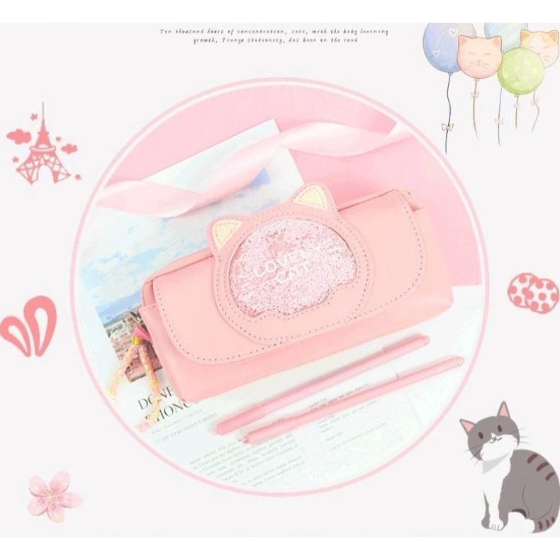 

gh-45 Tempat Pensil Glitter Lovely Cat KPLC / Kotak Pensil Glitter Original