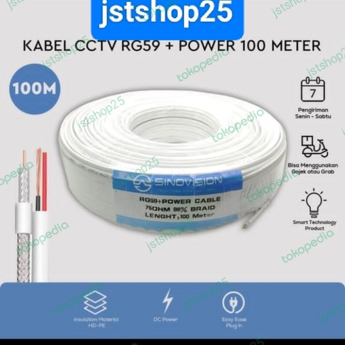 Kabel Coaxial Rg59+Power 100M Kabel Cctv Rg59+Power For Cctv 100M