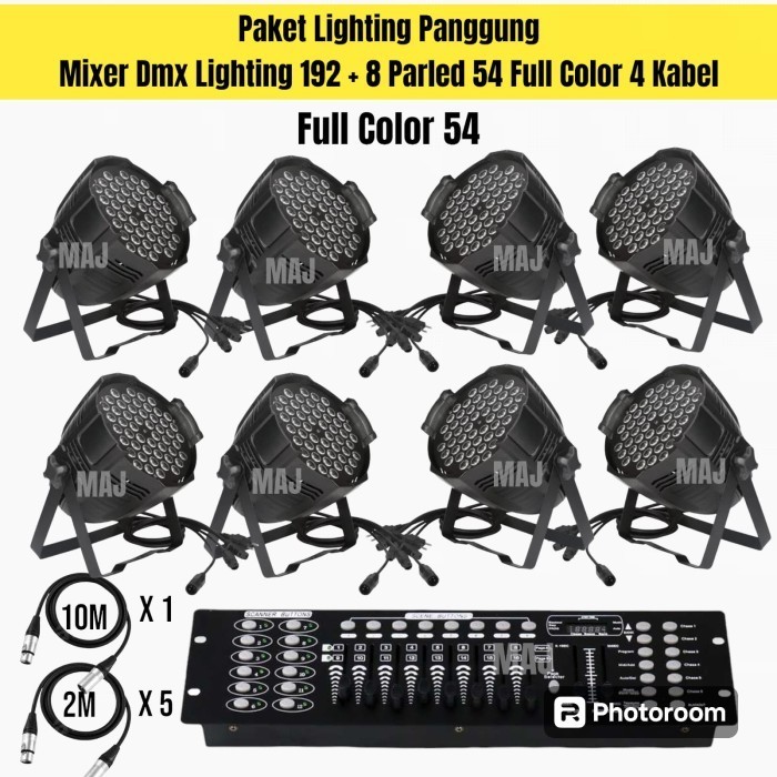 Masih Paket Lampu Lighting Panggung Dmx 512/192 + 8 Parled 54 Fullcolor+ Xlr