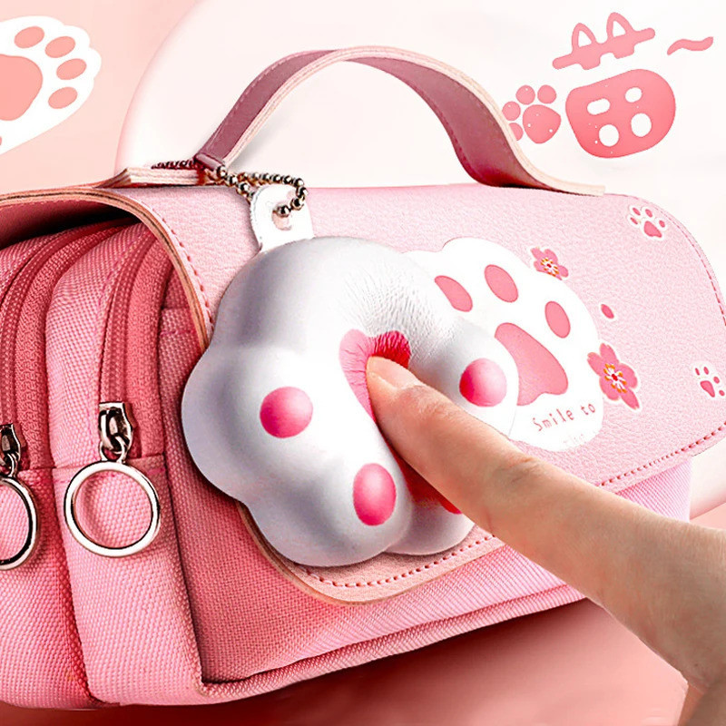 

Kawaii Lovely Decompression Girl's Pen Bags PU Leather Cute Sakura Pencil Case for School Student Stationery Holder Storage Gift