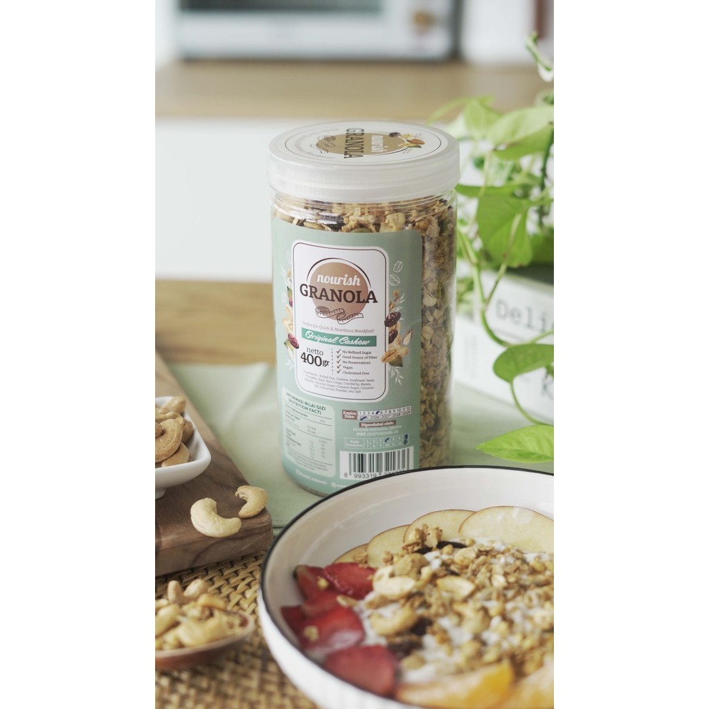 

Nourish Granola Original Cashew - Kacang Mede (Bebas Kolesterol, Tinggi Serat, Vegan) 400gr K02