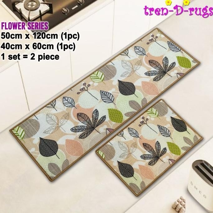 Karpet keset kaki bunga flower print dapur set kitchen mat anti slip
