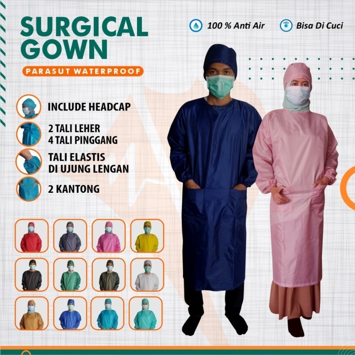 APD Gown Surgical Parasut Waterproof baju bedah anti air bisa dicuci