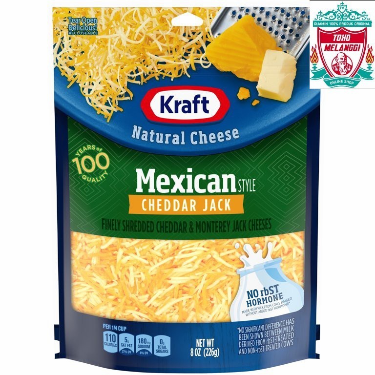 

Kraft Natural Cheese Mexican Style Cheddar Jack Shredded 226 gr | Keju