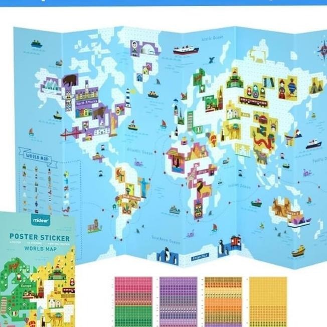 

Deer Poster World Map Stier Buku Stiker Anak Peta Dunia