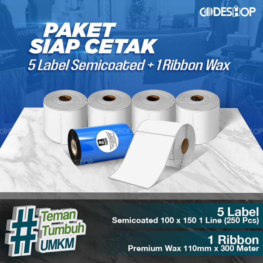 

Paket Sticker Label Siap Cetak | 5 Label Semicoated 100x150 & 1 Ribbon Premium Wax 110x300 M