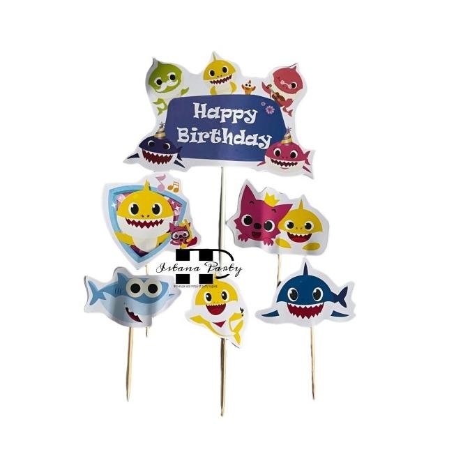 ><><><] cake topper happy birthday baby shark / hiasan kue baby shark