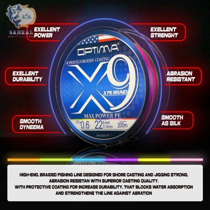 Senar Pancing Pe X9 Optima Max Power Usa Premium Quality Multicolor