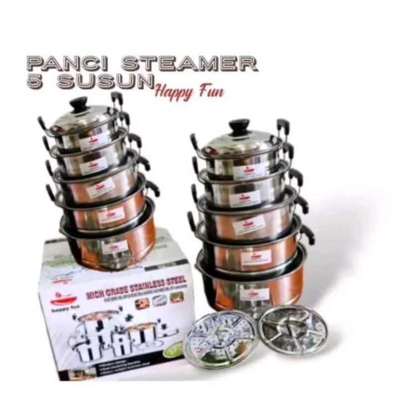 panci steamer set 5 susun tutup stenlis / Panci + Steamer Set 5 Susun Stainless
