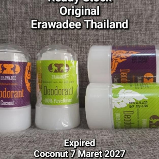 Erawadee Deodorant Crystal Deodoran, Sinal & Coconut, Pemutih Ketiak. Thailand