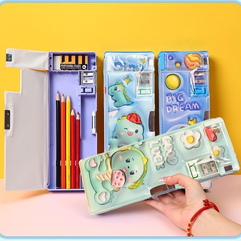 

h-4 MATOUGUI -Kotak Pensil Anak Tempat Pensil Multifungsi Motif Storage Box Lapisan Ganda Tunggal Dengan Rautan Kapasitas Pencil Astronaut 3D Cartoon Multi -Fungsi Kotak Pensil Sale