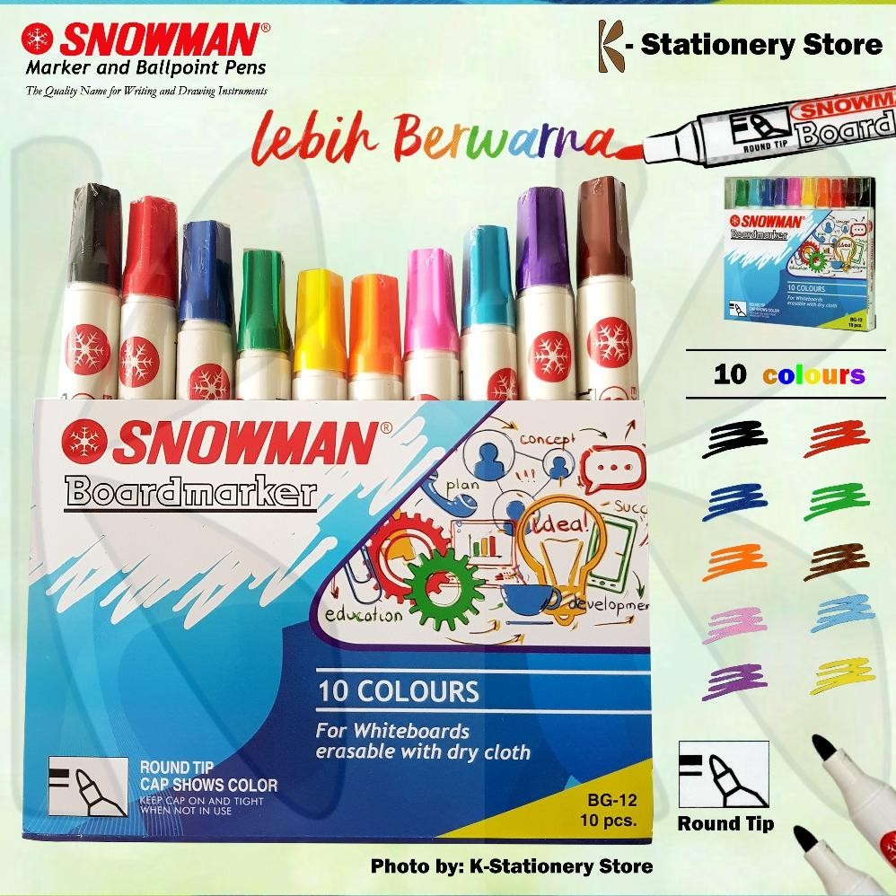 

Oh34 Spidol Papan Tulis / Whiteboard Marker Snowman ( Assorted 10 Colours ) Berkualitas