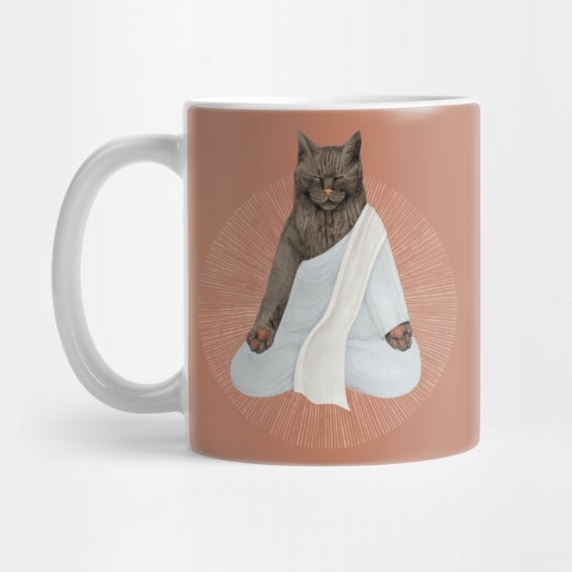 Mug Kopi hitam kucing yang bermeditasi meditating cat black Coffee Mug