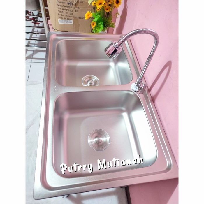 NEW SERIES SET PORTABLE KITCHEN SINK 2 LUBANG STAINLESS WASTAFEL CUCI PIRING ORIGINAL QUALITY