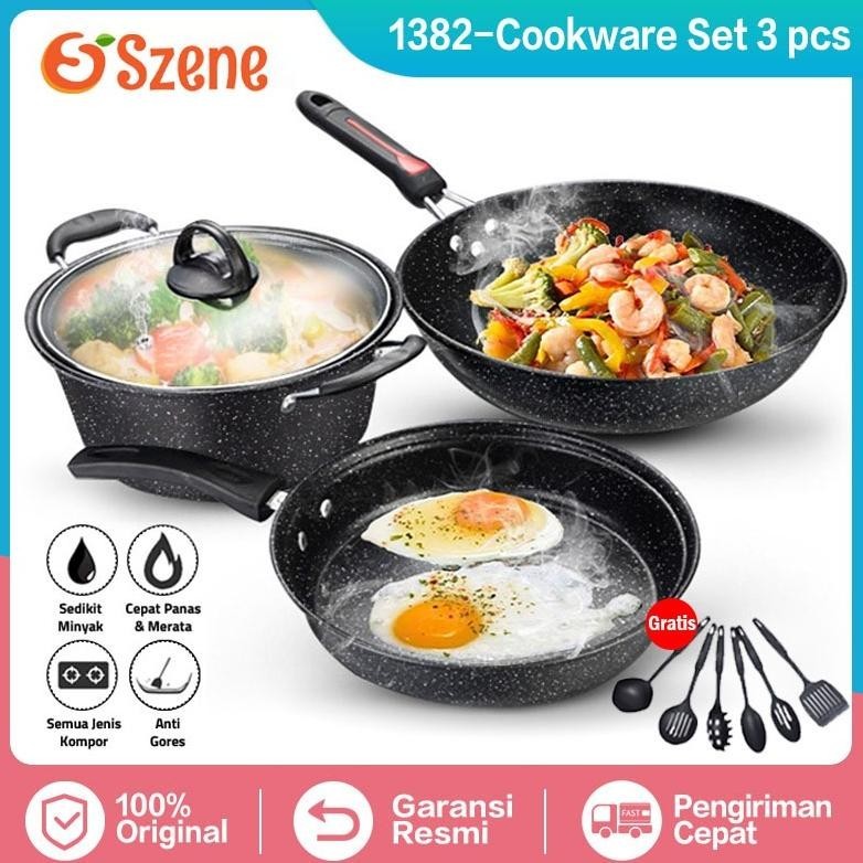 (PROMO) Panci Wajan Teflon Set Panci Teflon Penggorengan Set 3 Pcs Pans Pots
