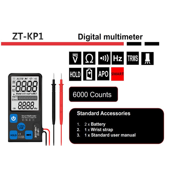 Zotek Zt-Kp1 Smart Multimeter True Rms Auto Power Off Ncv Frequensy