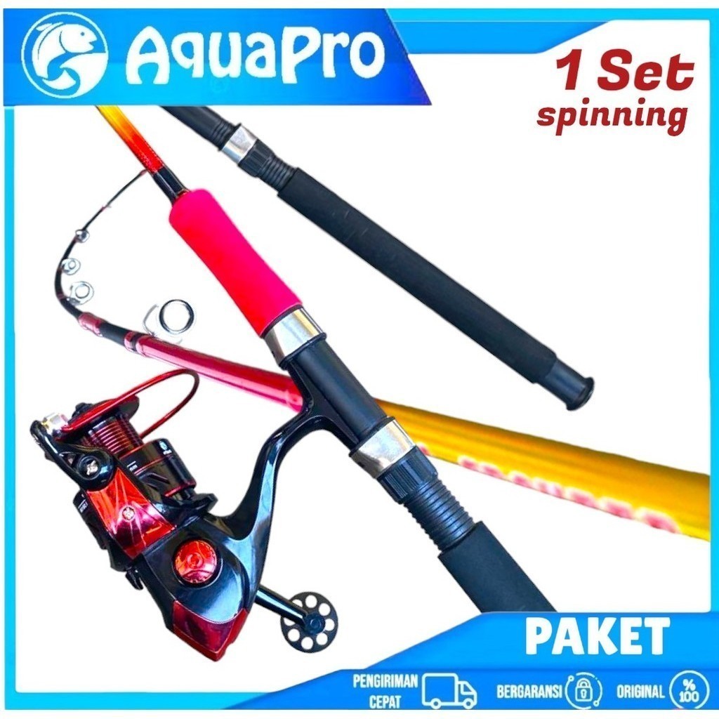 Aquapro - 1 Paket Set Joran Pancing Spinning Rod 1.50M 1.65M 1.80M Reel Pancing Series Dm1000