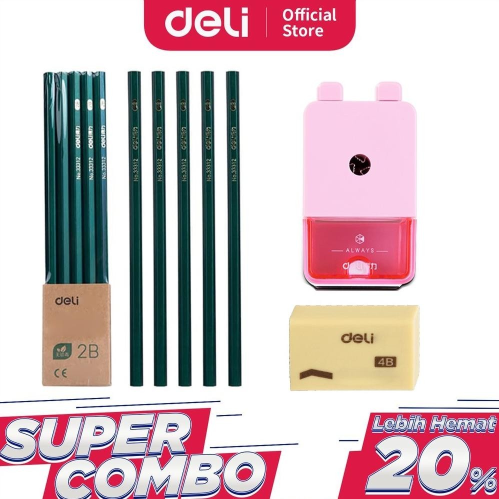 

Deli Combo Set 2 - 10pcs Pensil 2B + 3pcs Penghapus + Rautan Putar DISKON BESAR