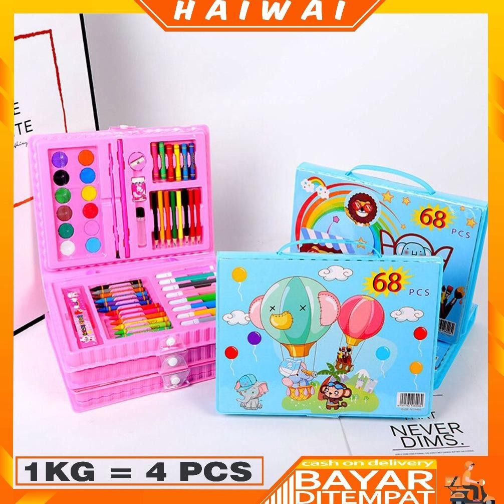 

HaiWai COD Crayon set 68pcs Pensil warna Krayon set koper Alat menggambar mewarnai STY12 BISA COD